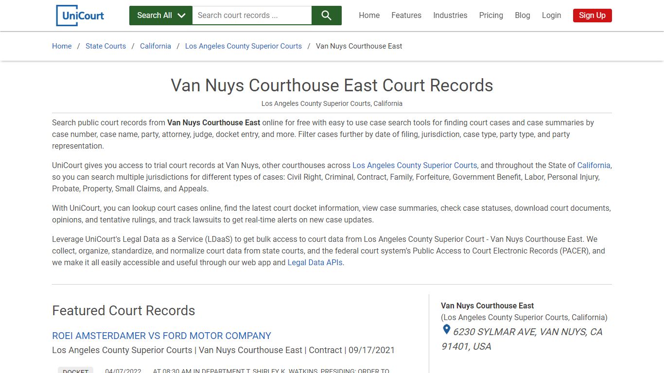 Van Nuys Courthouse East Court Records | Los Angeles | UniCourt